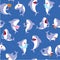 Seamless shark pattern, cute underwater animal, funny sea fish, happy blue wallpaper, design, cartoon style vector