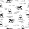 Seamless sharks pattern. Shark attack, black and white vector