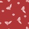 Seamless shoe pattern. Glamour design element. High heeled pink shoes and lip print on red background for wrapping paper and sales