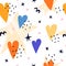 Seamless simple pattern with caricature hearts, decor elements. vector hand drawing. abstraction.