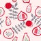 Seamless simple vector pattern with pomegranates in modern hand drawing style