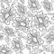Seamless sketched flowers floral pattern on white