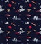 Seamless space pattern with astronauts, rockets, satellites and planets