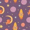 Seamless space pattern with cute animals in a rocket. fox on the moon, bear in a rocket. cute doodles animals planets