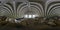 Seamless spherical hdri 360 panorama view inside of empty old hangar with pieces of broken concrete and building materials in