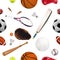 Seamless sport equipment pattern with balls. Creative realistic