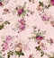 Seamless Spring Flowers and Leaves. Botanical Pattern, on Light Pink Background.