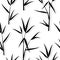 Seamless square ornamental pattern with black bamboo leaves and sprouts branches in Japanese style, white background