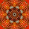Seamless square pattern with bright flower - mandala in fiery tones.