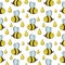 Seamless square pattern , Cute little bee smiles and collects honey