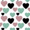 Seamless st. Valentines simple pattern with coloured print hearts on white background for wallpaper