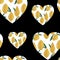 Seamless st. Valentines simple pattern with yellow lemons print hearts on black background for wallpaper