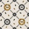 Seamless staggered pattern with diagonal grid with gears, dollar symbol and text