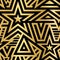 Seamless Stars Background. Gold and Black Striped Vector Pattern