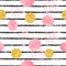 Seamless striped and dotted pattern with pink, black and golden circles