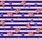 Seamless striped floral pattern with little bell flowers, large pink lilies and blue violets in vector. Print for fabric