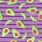 Seamless striped pattern with watercolor avocado. Vector fruit background.