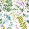 Seamless stylish leaves pattern. Seamless set silhouettes of botanical elements. Branches with leaves, herbs, wild plants, trees.