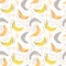 Seamless stylish pattern with fresh yellow bananas background in flat style. Fruite pattern for cloth, textile, wrap