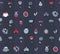 Seamless stylish texture with colorful doodle flowers, simple, handdrawn on dark blue background. Pattern drawn with brush