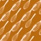 Seamless stylized kitchen tool pattern with corolla simple figures. Light pastel tones cooking ornament on dark orange background