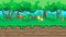 Seamless summer forest landscape with orange mushrooms for game design