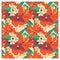Seamless summer Hawaiian tropical pattern with, palm leaves and flowers.