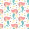 Seamless summer pattern with cute mermaids with pink hair and blue tail. Vector sea illustration for baby, holiday, background,