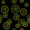 Seamless summer pattern. Line print of slices of green lime and yellow lemon on black background. Citrus fruit background.