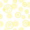 Seamless summer pattern. Print of slices of yellow lemon on white background. Citrus fruit background.