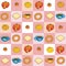 Seamless summer picnic pattern with fruits and cups