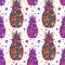 Seamless summer pop art pattern with multicolored pineapples with tribal pattern and dots on a white background. Juicy fruit