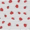 Seamless summer stripy background. Flying and creeping flat red Ladybugs pattern on white background.