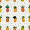 Seamless sunny pineapple pattern. Decorative Pinapple with different textures in warm colors. Exotic fruits background