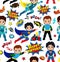 Seamless superhero boys background pattern.