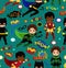 Seamless superhero boys background pattern.