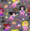 Seamless superhero girls background pattern in vector.