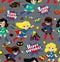 Seamless superhero girls background pattern in vector.