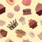 Seamless sweet cupcake background pattern. Vector