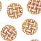 A seamless sweet pattern with the watercolor berry pie. Painted hand-drawn on a white background