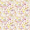 Seamless sweets pattern: sweets, fruits, cakes, donuts, stars. Watercolor, pen, handmade on a white background