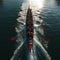 Seamless teamwork in an aerial view of synchronized rowing team