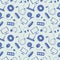 Seamless technology vector pattern, chaotic background with blue icons