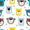 Seamless teddy bear pattern vector hand drawn illustration cartoon style.bear faces on white background.suitable for
