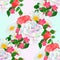 Seamless texture bouquet  multicolored and pink roses and daisy and Weigela   on a blue background watercolor vintage vector