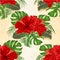 Seamless texture bouquet with tropical flowers Hawaiian style floral arrangement, with beautiful hibiscus, palm,philodendron and f