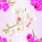 Seamless texture branches orchids flowers white and purple Phalaenopsis tropical plant stems and buds vintage vector botanical