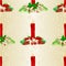 Seamless texture Christmas candlelights with pine cones and poinsettia vintage vector illustration editable
