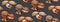 Seamless texture with colored cartoon nuts on gray background. Walnut and pecan. Vector pattern