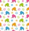 Seamless Texture with Colorful Cartoon Elephants